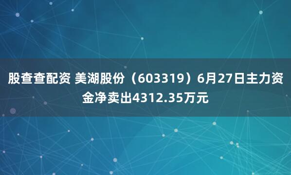 股查查配资 美湖股份(603319)6月27日主力资金净卖出4312.35万元